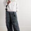 Wide-Leg Distressed Cotton-Ripstop Drawstring Cargo Trousers - OU Wide-Leg Distressed Cotton-Ripstop Drawstring Cargo Trousers - OU