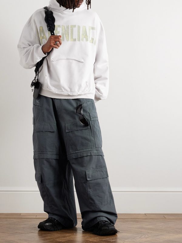 Wide-Leg Distressed Cotton-Ripstop Drawstring Cargo Trousers - OU Wide-Leg Distressed Cotton-Ripstop Drawstring Cargo Trousers - OU