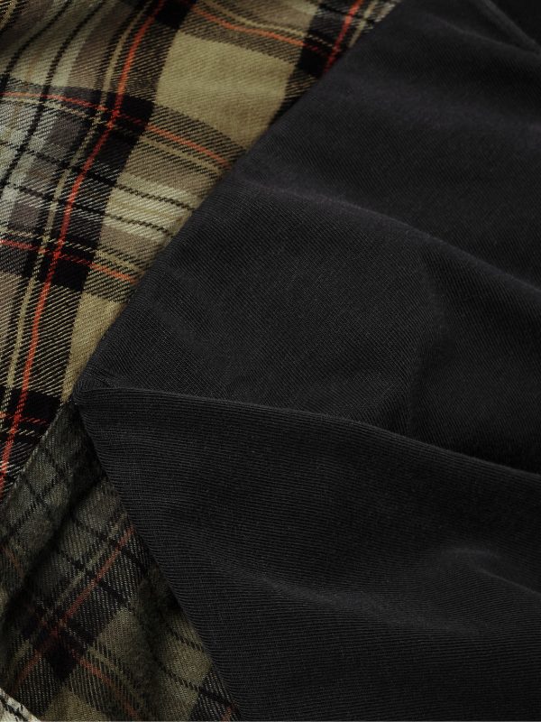 Oversized Layered Checked Cotton-Flannel and Printed Jersey Shirt - E1 Oversized Layered Checked Cotton-Flannel and Printed Jersey Shirt - E1