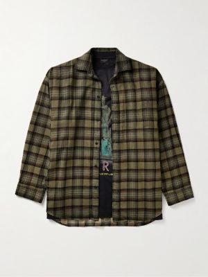 Oversized Layered Checked Cotton-Flannel and Printed Jersey Shirt Oversized Layered Checked Cotton-Flannel and Printed Jersey Shirt