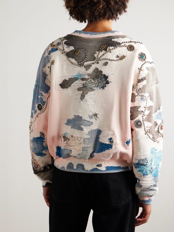 Embellished Embroidered Printed Cotton-Jersey Sweatshirt - BK