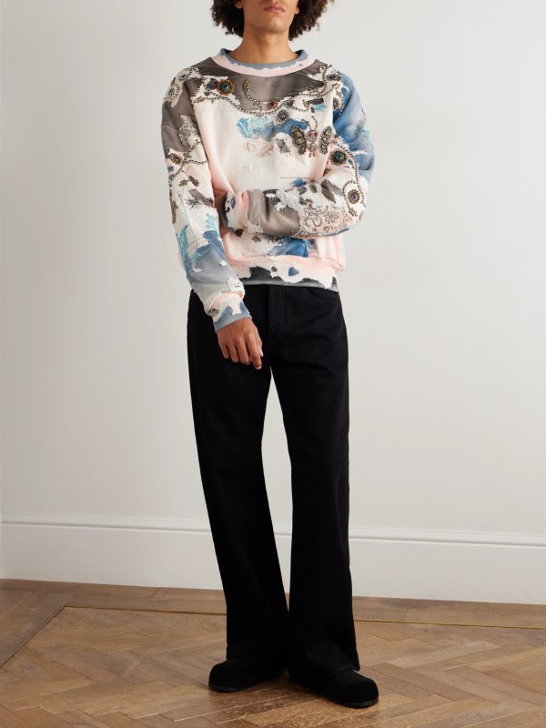 Embellished Embroidered Printed Cotton-Jersey Sweatshirt - OU