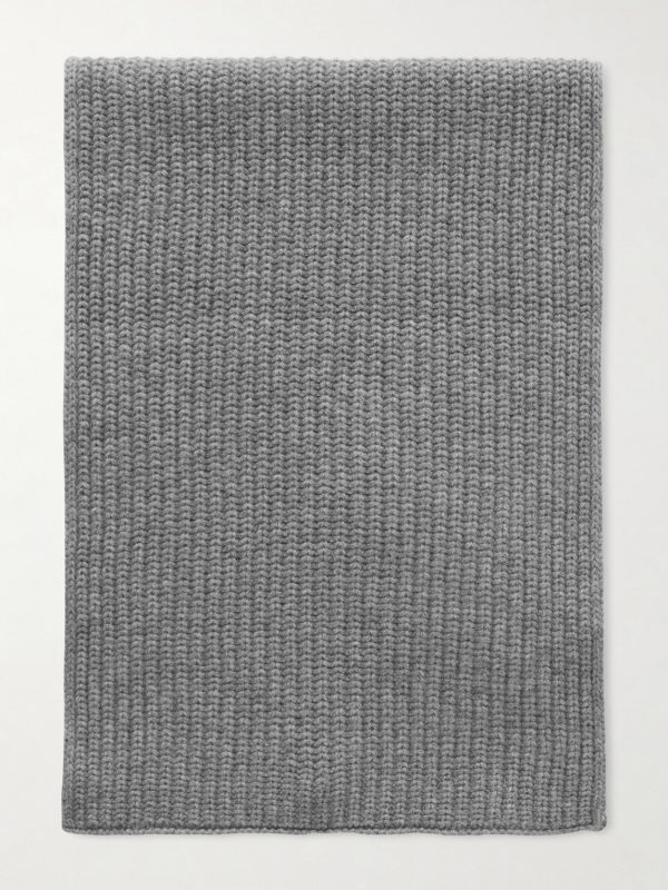 Logo-Embroidered Ribbed Cashmere Scarf Logo-Embroidered Ribbed Cashmere Scarf