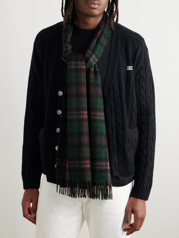 Fringed Checked Cashmere Scarf - OU Fringed Checked Cashmere Scarf - OU