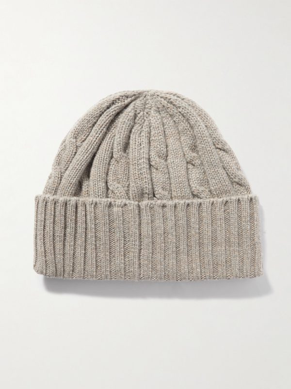 Logo-Embroidered Cable-Knit Cashmere Beanie - BK