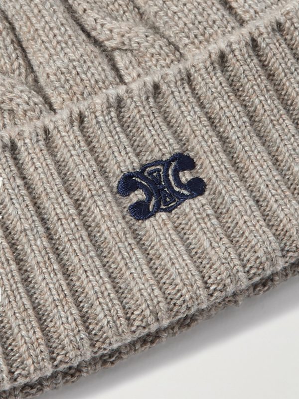Logo-Embroidered Cable-Knit Cashmere Beanie - CU