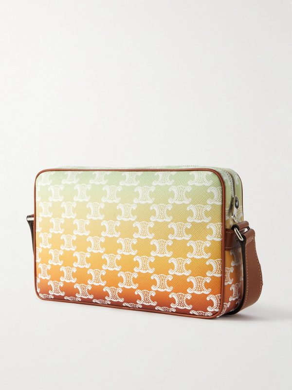 Triomphe Leather-Trimmed Logo-Print Coated-Canvas Messenger Bag - BK Triomphe Leather-Trimmed Logo-Print Coated-Canvas Messenger Bag - BK
