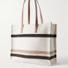 Cabas Large Leather-Trimmed Striped Logo-Print Brushed-Knit Tote Bag - BK Cabas Large Leather-Trimmed Striped Logo-Print Brushed-Knit Tote Bag - BK