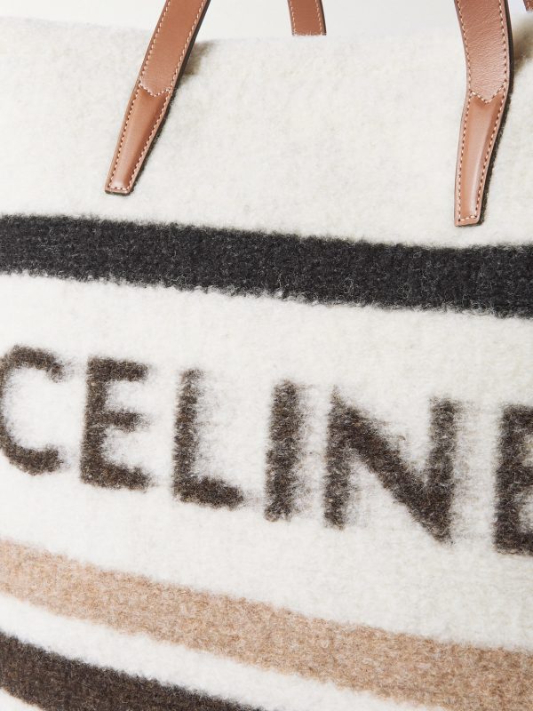 Cabas Large Leather-Trimmed Striped Logo-Print Brushed-Knit Tote Bag - CU Cabas Large Leather-Trimmed Striped Logo-Print Brushed-Knit Tote Bag - CU