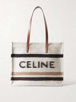 Cabas Large Leather-Trimmed Striped Logo-Print Brushed-Knit Tote Bag Cabas Large Leather-Trimmed Striped Logo-Print Brushed-Knit Tote Bag