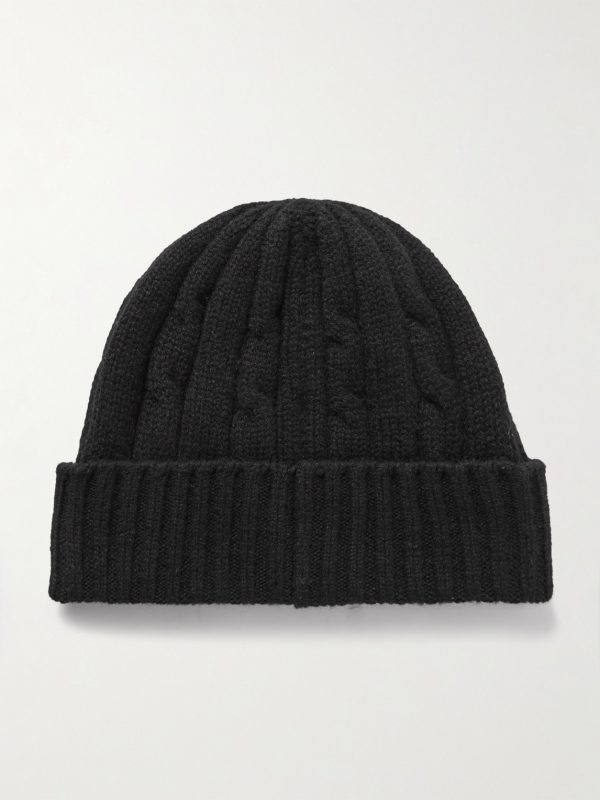 Logo-Embroidered Cable-Knit Cashmere Beanie - BK Logo-Embroidered Cable-Knit Cashmere Beanie - BK