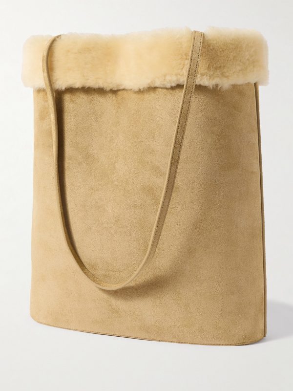 Triomphe Logo-Embossed Shearling Bucket Bag - BK