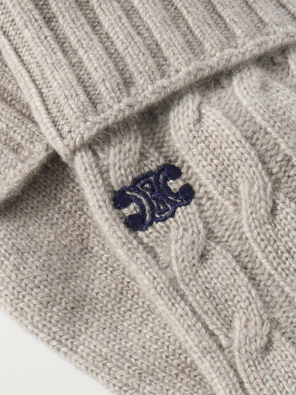 Logo-Embroidered Cable-Knit Cashmere Gloves - CU Logo-Embroidered Cable-Knit Cashmere Gloves - CU