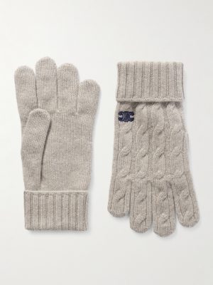 Logo-Embroidered Cable-Knit Cashmere Gloves