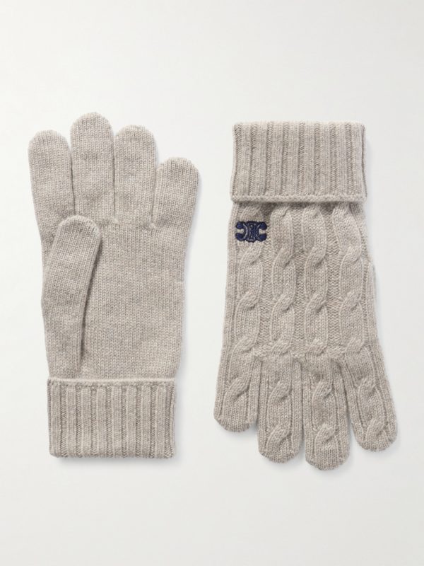 Logo-Embroidered Cable-Knit Cashmere Gloves Logo-Embroidered Cable-Knit Cashmere Gloves