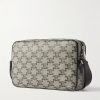 Triomphe Leather-Trimmed Logo-Print Coated-Canvas Messenger Bag - BK
