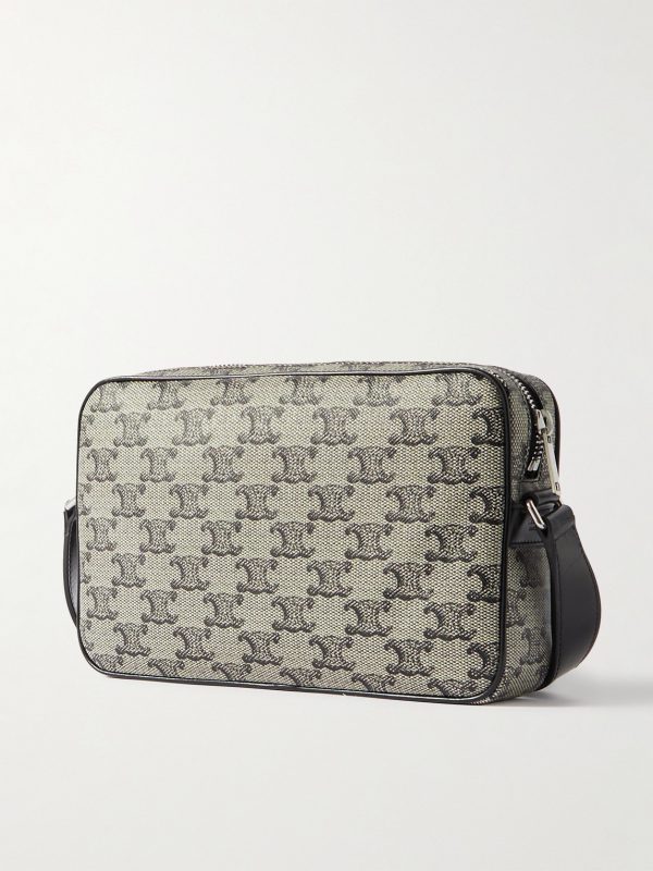 Triomphe Leather-Trimmed Logo-Print Coated-Canvas Messenger Bag - BK