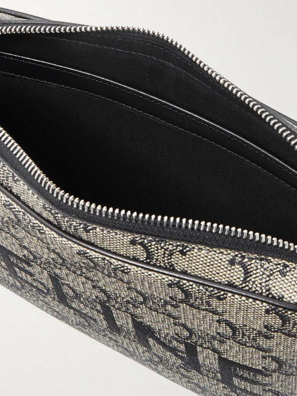 Triomphe Leather-Trimmed Logo-Print Coated-Canvas Messenger Bag - E1