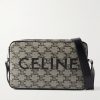 Triomphe Leather-Trimmed Logo-Print Coated-Canvas Messenger Bag