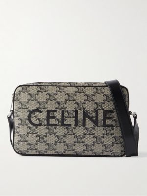 Triomphe Leather-Trimmed Logo-Print Coated-Canvas Messenger Bag Triomphe Leather-Trimmed Logo-Print Coated-Canvas Messenger Bag