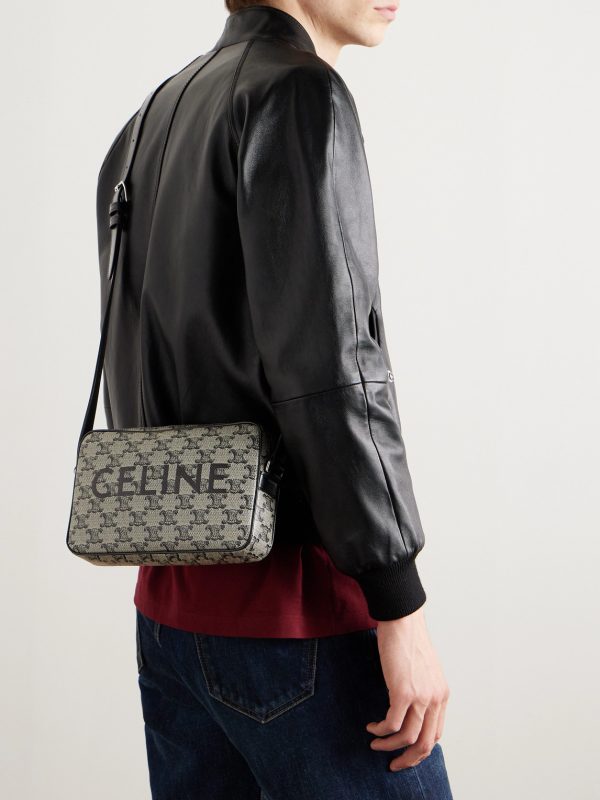Triomphe Leather-Trimmed Logo-Print Coated-Canvas Messenger Bag - OU