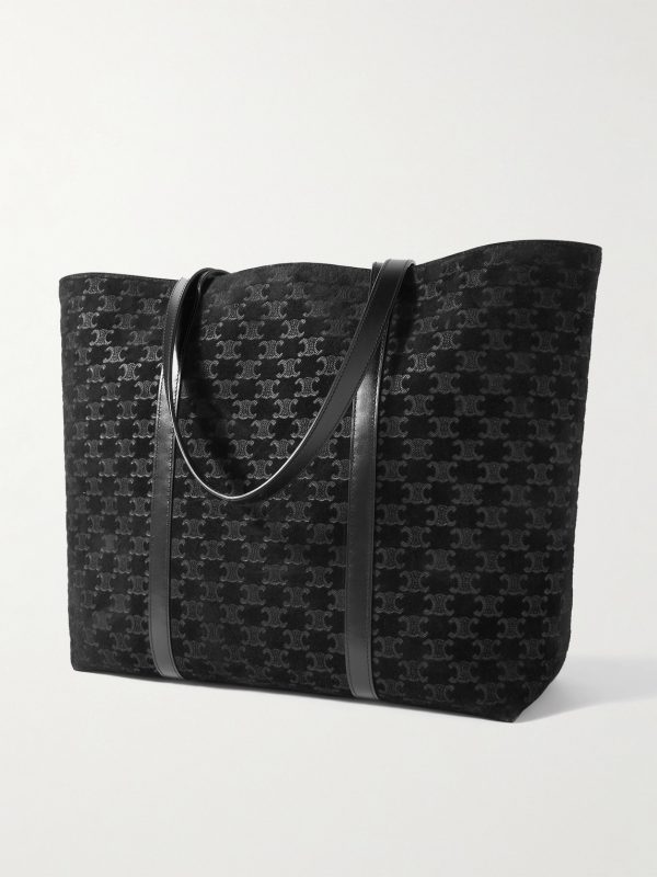 Horizontal Museum Triomphe Logo-Embossed Leather-Trimmed Suede Tote Bag - BK Horizontal Museum Triomphe Logo-Embossed Leather-Trimmed Suede Tote Bag - BK