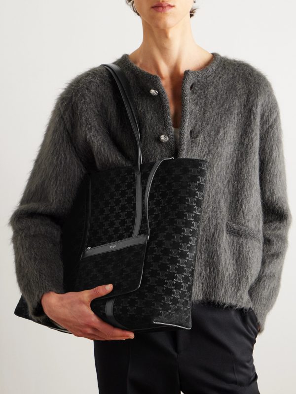 Horizontal Museum Triomphe Logo-Embossed Leather-Trimmed Suede Tote Bag - E2 Horizontal Museum Triomphe Logo-Embossed Leather-Trimmed Suede Tote Bag - E2