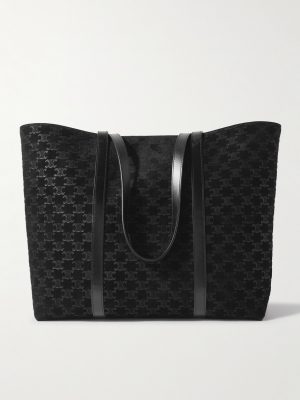 Horizontal Museum Triomphe Logo-Embossed Leather-Trimmed Suede Tote Bag