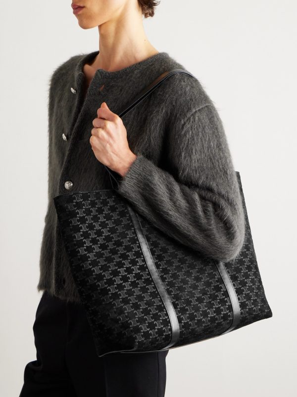 Horizontal Museum Triomphe Logo-Embossed Leather-Trimmed Suede Tote Bag - OU Horizontal Museum Triomphe Logo-Embossed Leather-Trimmed Suede Tote Bag - OU