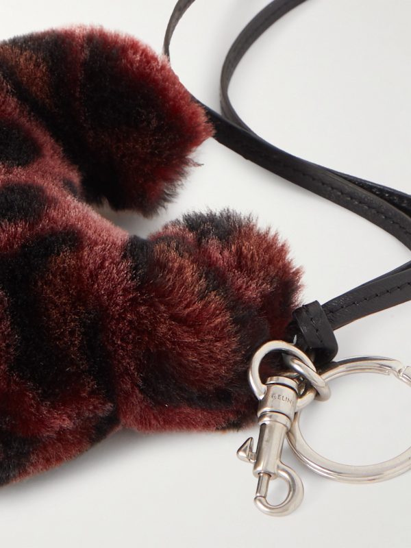 Triomphe Leopard-Print Shearling and Leather Keyring - CU Triomphe Leopard-Print Shearling and Leather Keyring - CU
