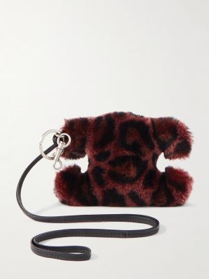 Triomphe Leopard-Print Shearling and Leather Keyring