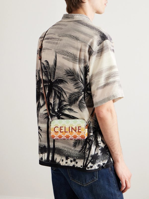Triomphe Leather-Trimmed Logo-Print Coated-Canvas Messenger Bag - OU Triomphe Leather-Trimmed Logo-Print Coated-Canvas Messenger Bag - OU