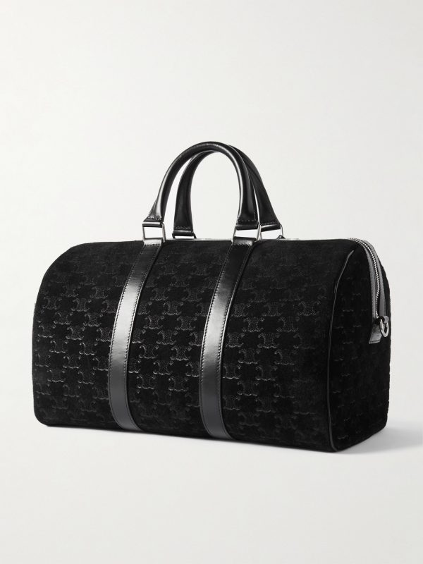 Boston Triomphe Leather-Trimmed Logo-Jacquard Suede Tote - BK Boston Triomphe Leather-Trimmed Logo-Jacquard Suede Tote - BK