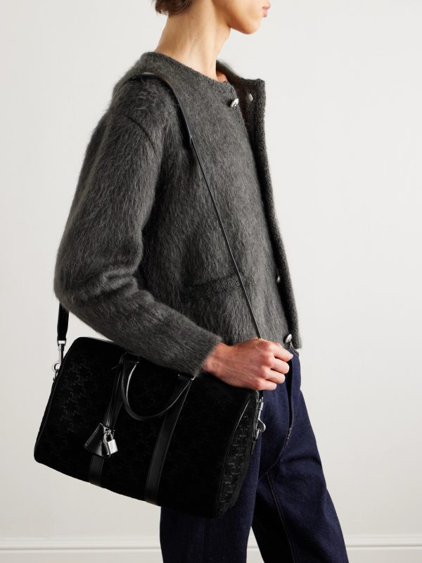 Boston Triomphe Leather-Trimmed Logo-Jacquard Suede Tote - E2 Boston Triomphe Leather-Trimmed Logo-Jacquard Suede Tote - E2