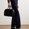 Boston Triomphe Leather-Trimmed Logo-Jacquard Suede Tote - OU Boston Triomphe Leather-Trimmed Logo-Jacquard Suede Tote - OU