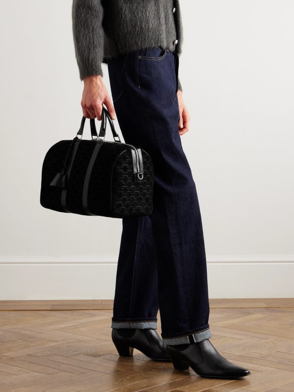 Boston Triomphe Leather-Trimmed Logo-Jacquard Suede Tote - OU Boston Triomphe Leather-Trimmed Logo-Jacquard Suede Tote - OU