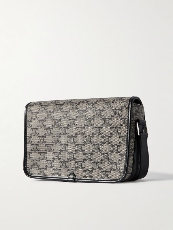 Folco Triomphe Small Leather-Trimmed Logo-Print Coated-Canvas Messenger Bag - BK Folco Triomphe Small Leather-Trimmed Logo-Print Coated-Canvas Messenger Bag - BK