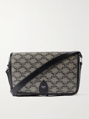 Folco Triomphe Small Leather-Trimmed Logo-Print Coated-Canvas Messenger Bag