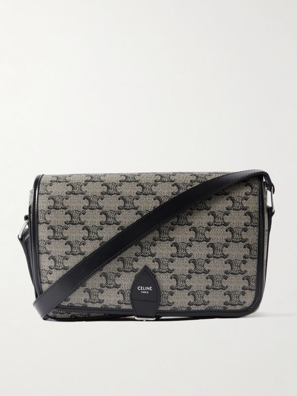 Folco Triomphe Small Leather-Trimmed Logo-Print Coated-Canvas Messenger Bag Folco Triomphe Small Leather-Trimmed Logo-Print Coated-Canvas Messenger Bag