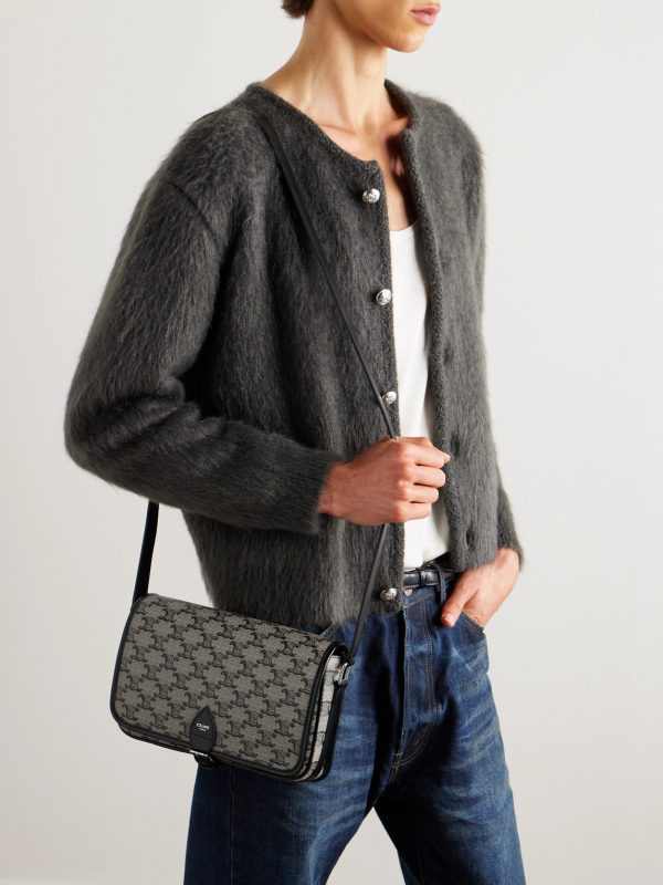 Folco Triomphe Small Leather-Trimmed Logo-Print Coated-Canvas Messenger Bag - OU Folco Triomphe Small Leather-Trimmed Logo-Print Coated-Canvas Messenger Bag - OU