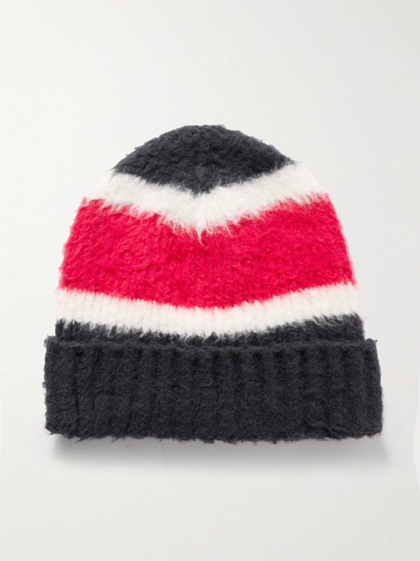 Striped Ribbed Brushed-Cotton Beanie Striped Ribbed Brushed-Cotton Beanie