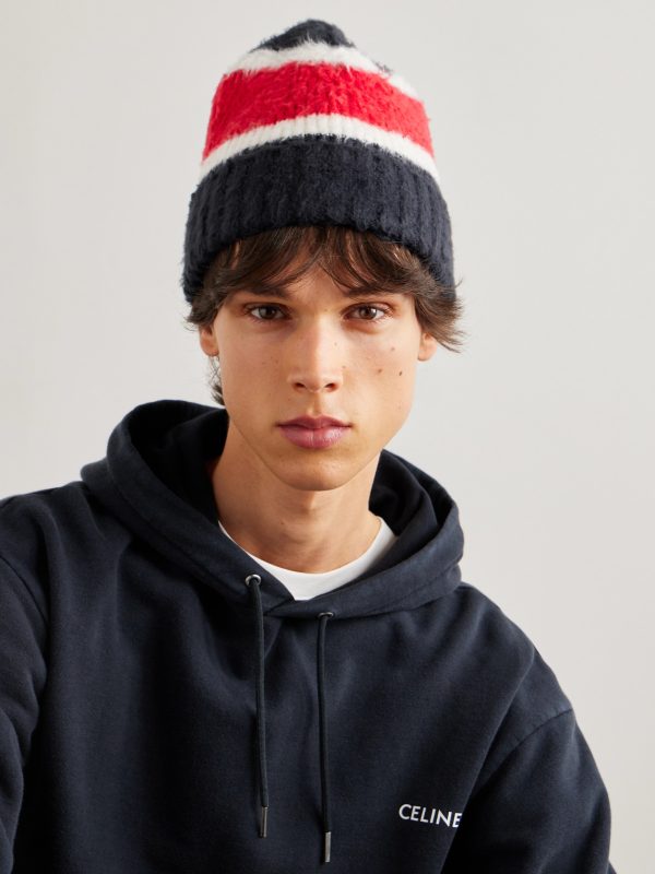 Striped Ribbed Brushed-Cotton Beanie - OU Striped Ribbed Brushed-Cotton Beanie - OU