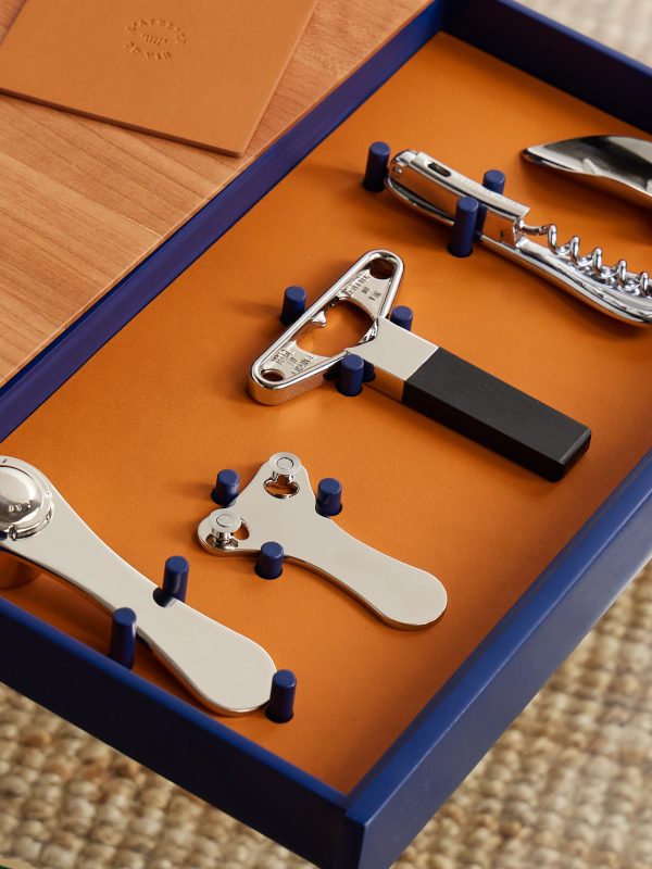 Le Plateau Wood, Lacquer, Leather and Chromed Metal Wine Tool and Tray Set - CU Le Plateau Wood, Lacquer, Leather and Chromed Metal Wine Tool and Tray Set - CU
