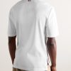 Logo-Appliquéd Striped Pointelle-Knit Cotton T-Shirt - BK Logo-Appliquéd Striped Pointelle-Knit Cotton T-Shirt - BK