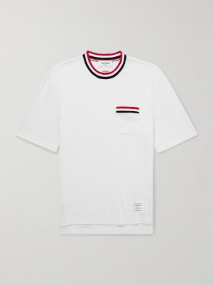 Logo-Appliquéd Striped Pointelle-Knit Cotton T-Shirt