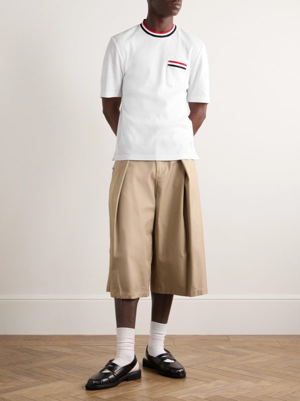 Logo-Appliquéd Striped Pointelle-Knit Cotton T-Shirt - OU Logo-Appliquéd Striped Pointelle-Knit Cotton T-Shirt - OU