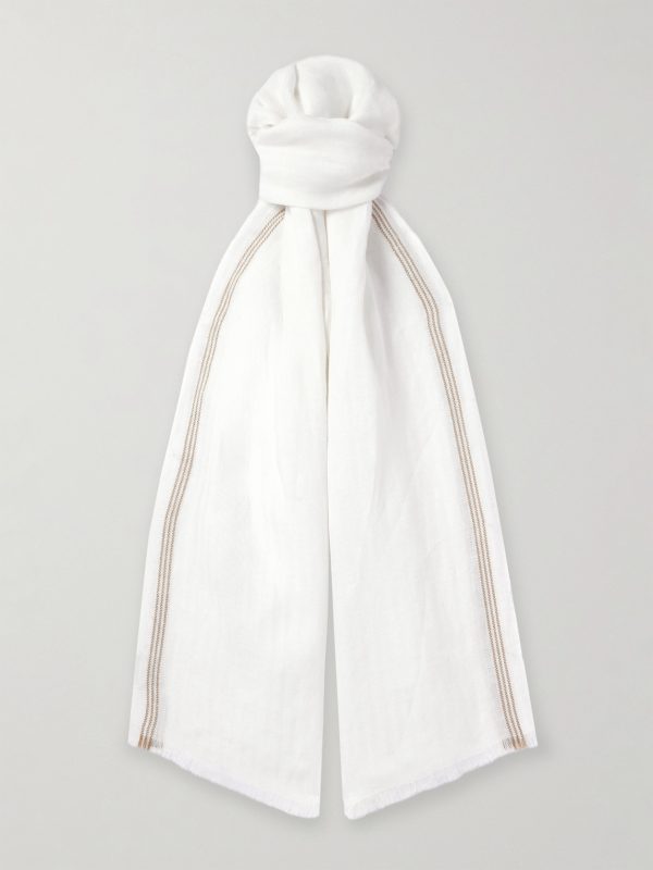 Zamami Embroidered Herringbone Linen Scarf