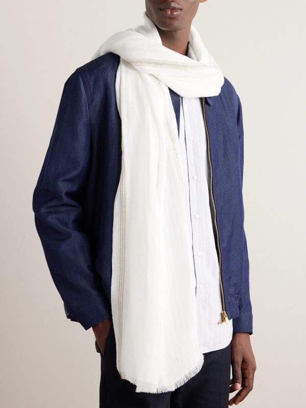 Zamami Embroidered Herringbone Linen Scarf - OU