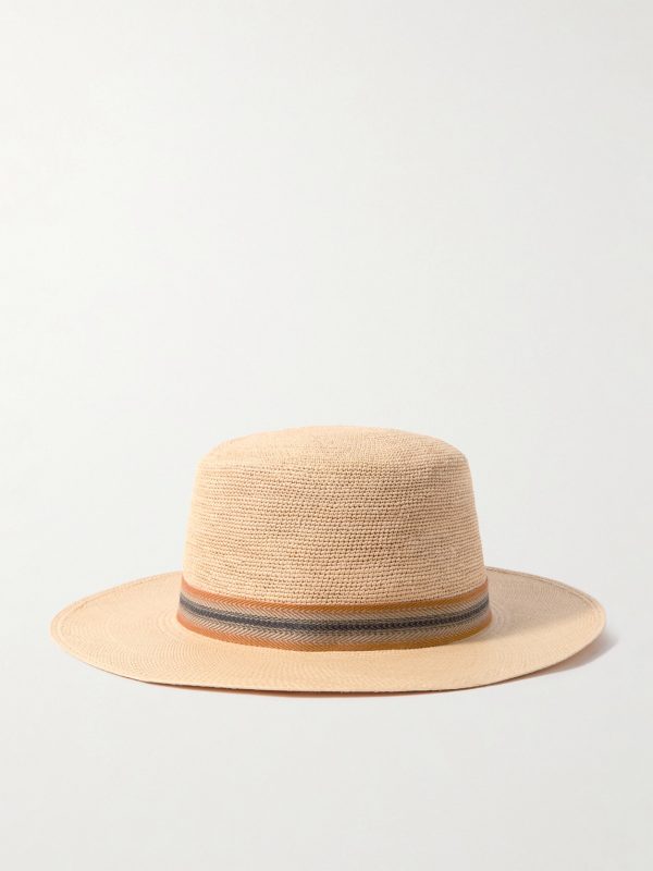 Naoki Webbing-Trimmed Straw Hat - BK Naoki Webbing-Trimmed Straw Hat - BK