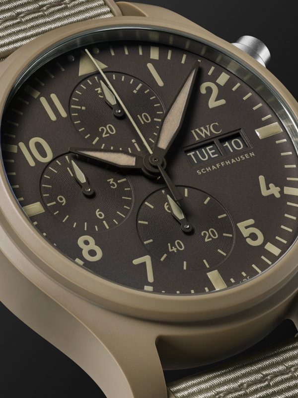 Pilot's Top Gun Mojave Desert Automatic Chronograph 41.9mm Ceramic, Rubber and Grosgrain Watch, Ref. No. IW389402 - CU Pilot's Top Gun Mojave Desert Automatic Chronograph 41.9mm Ceramic, Rubber and Grosgrain Watch, Ref. No. IW389402 - CU